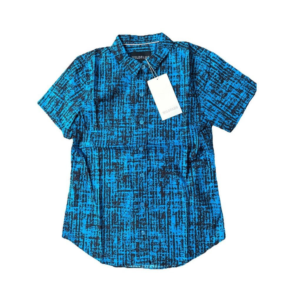 NWT Wildfang Shirt Womens S Turquoise Black Essential Button Up Short Sleeve